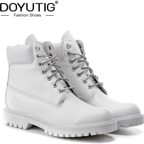 DOYUTIG Brand White Color Cow Leather Outdoor Boots For Men&Women Casual Couples Boots Fashion Breathable Military Boots SG003