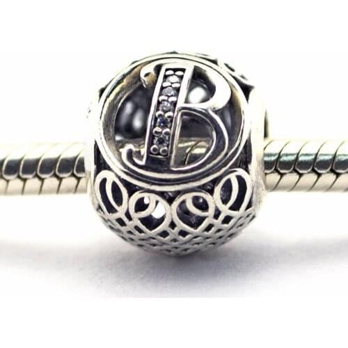 925 Sterling Silver Jewelry Fits Pandora Charms Bracelets Vintage B with Clear Cubic Zirconia Beads Free Shipping