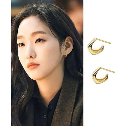 Fine Jewelry Geometric Minimalism C Shape S925 Silvery Stud Earrings For Women Statement Engagement Couple Valentines Day Gift