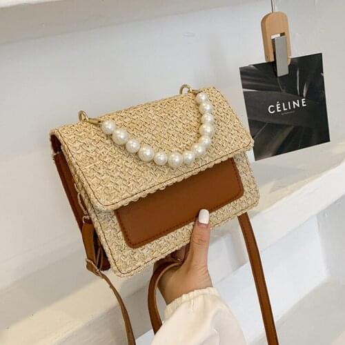 Womens small bag 2021 summer new woven woman bag urban simple pearl portable small square bag French shoulder bag satchels