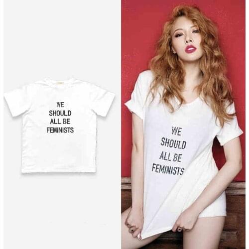 Women Fashion T Shirt We Should All Be Feminists Letter Print Tees Cotton Casual Funny T-Shirt for Lady Girl Top Tee Hipster