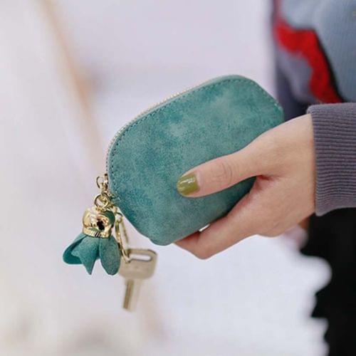 Women Girl Bags Solid Color Dull Polish Shell Handbag Flower Genuine Leather Small Coin Card Key Ring Wallet Pouch Mini Purse