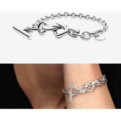 2020 New 925 Sterling Silver Pan Bracelet Heart Bracelet Interwoven And Knotted Fit European Charm Bracelets Women Jewelry