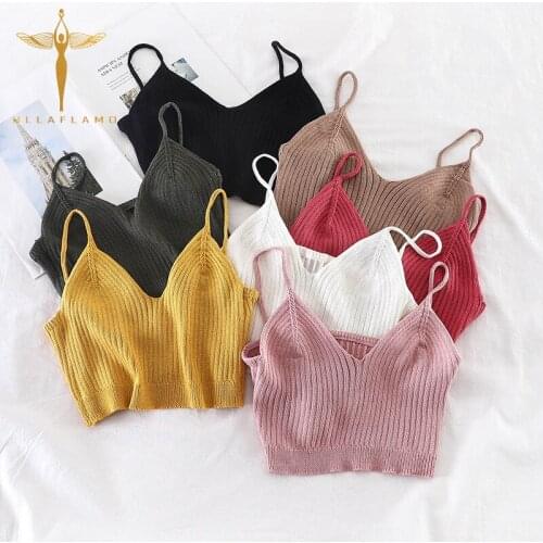 Sexy Sleeveless Knitted Ribbed Women Camisole V-Neck Spaghetti Strap Camis Top Short Clothes Vintage Elegant Female Crop Top