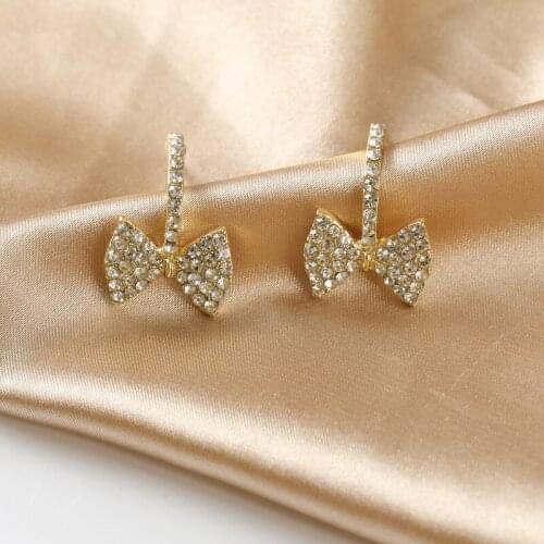Korean Fashion Earrings New Temperament All-match Bowknot Net Red Sweet Crystal Earrings Womens Wholesale Sales Pendientes