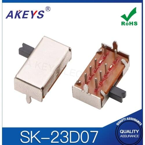 20PCS SK-23D07 2P3T Double pole three throw handle heights 3.0mm slide switch side insert 8 pin with 2 fixed pin