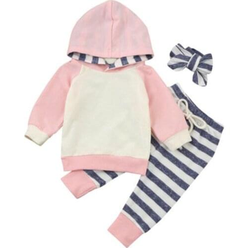 3pcs Cute Newborn Toddler Baby Boy Girl Clothes Long Sleeve Cotton Hooded Tops+Pants Outfits Set Clothing