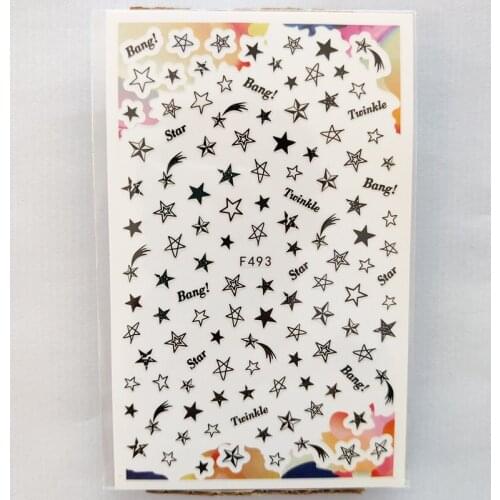 3D Nail Sticker Interesting Design Nail Foil Glue Sticker Black Line Star Self-adhesive Sticker for Manicure Nail Art Decoration