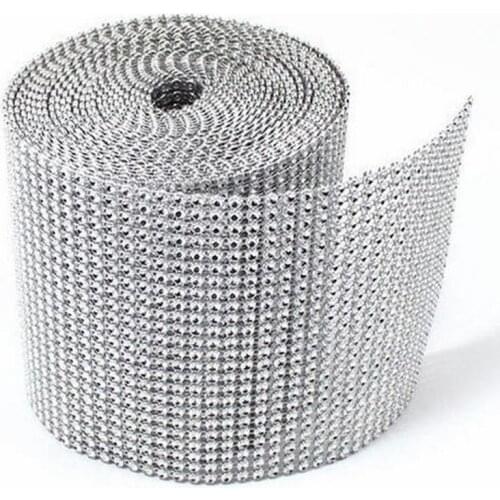 4.75"x1 Yards (24 row) Silver Diamond Mesh Wrap Roll Sparkle Rhinestone Crystal Ribbon Wedding Party Decor