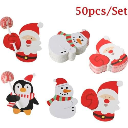 50Pcs Cute Santa Claus Paper Lollipop Cards DIY Invitations Lollipop Gift Package Decor Christmas Gifts Christmas Decoration