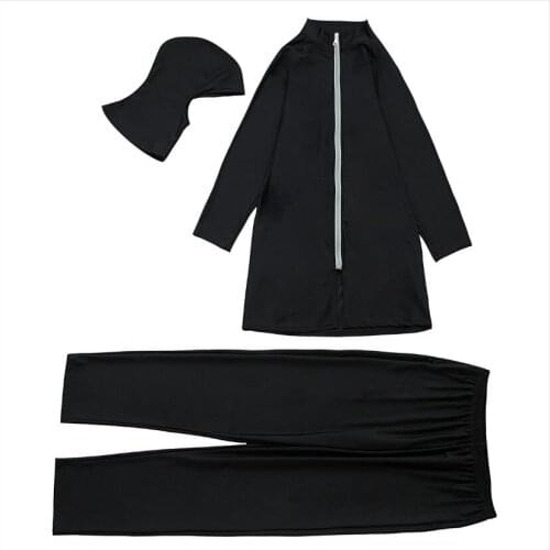 6XL Plus Size Borkini Hijab Muslim Woman Swimsuits 2021 Black Long Sleeve Swimwear for Women 3pcs Swimming Wear Pant Suits Arab