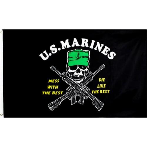 90x150cm Black American U.S. Marines Corp USMC skull Flag