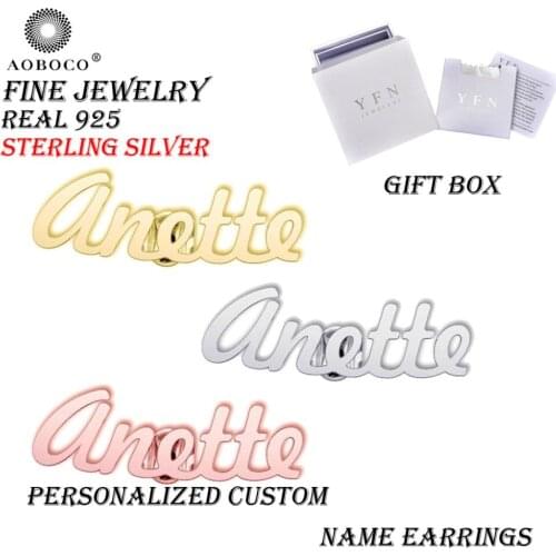 AOBOCO Brand Fine Jewelry Personalized Custom Initial Name Stud Earrings With Gift Box 3 Colori 925 Sterling Silver