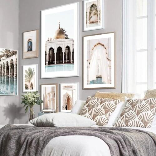 Beige Series Architecture Landscape Posters Canvas Painting Palm Garden Pictures Wall Art Prints Livingroom Nordic Home Decor