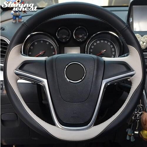 Shining wheat Beige Black Genuine Leather Car Steering Wheel Cover for Buick Excelle XT GT Encore Opel Mokka