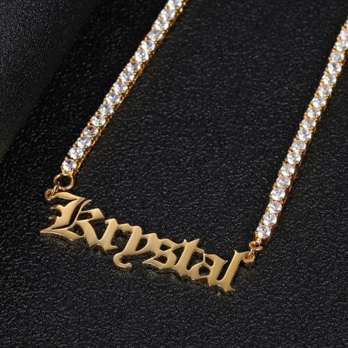 MYDIY Old English Customs Stainless Steel Pendant Hip Hop Brand Custom Necklace Full Diamond Tennis Chain For Women Men Gifts