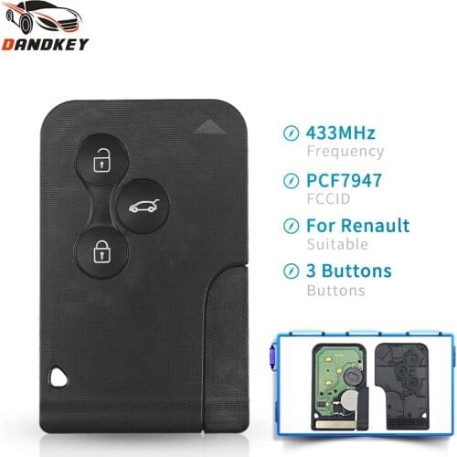 Dandkey Remote Smart Key Card For Renault Megane Scenic Grand Scenic 2003-2008 433mhz PCF7947 Chip ID46 3 Buttons Insert Blade