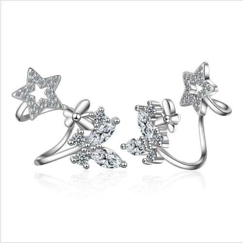 KOFSAC New Fashion 925 Silver Stud Earrings For Women Charming Crystal CZ Butterfly Star Earring Jewelry Valentines Day Gifts