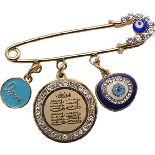 Muslim islam four Qul suras Turkish evil eye Stainless Steel brooch Baby Pin