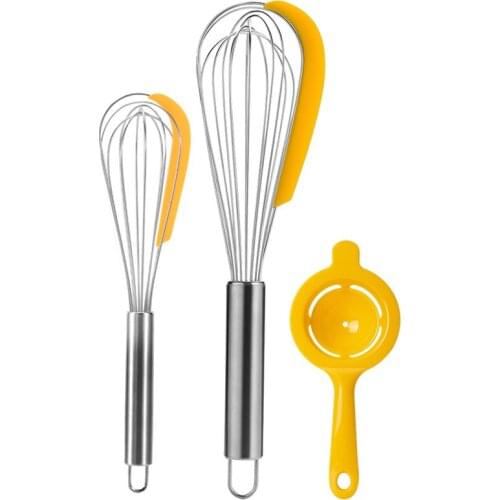 Egg Beater Set with Egg Separator Silicone Spatula and Stainless Steel Whisk Combo Kitchen Baking Cooking Tools WXV Sale