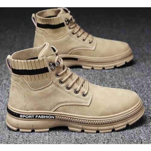 2021 new mens ankle shoes boots fashion trend outdoor designer Martin boots men soft gray lace up Casual work shoes Male