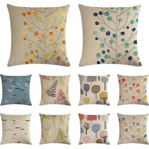 New plant and tree cushion cover cartoon forest pillow cover linen car chair sofa bed pillow cover home decoration 45x45cm