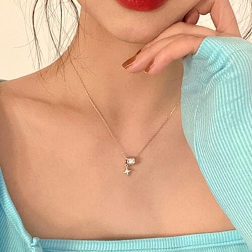 New Necklace 2021 Korean Fashion Zircon Eight-pointed Star Necklaces for Women Trendy Copper Chains Necklace Jewelry Accessories
