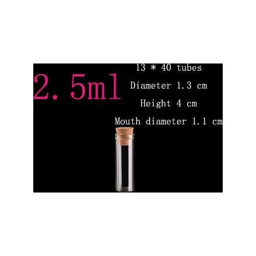 Wholesale 300pcs 2.5ml Test tube Glass Bottles, mini glass bottle with cork ,glass vials Wide mouth bottle straight