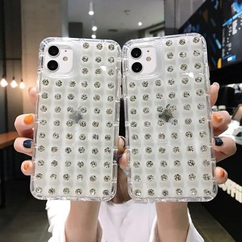 For iPhone7/8/11/Plus/x/se/2020 Transparent Diamond Rhinestone High-end Fashion Luxury scratch proof Paste Drill Phone Cover