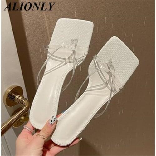 ALIONLY PVC Slipper Outdoor Sandal Slip for Women 2021 Summer New On Flip Flops Ladies Low Heels Slides Elegant Shoes