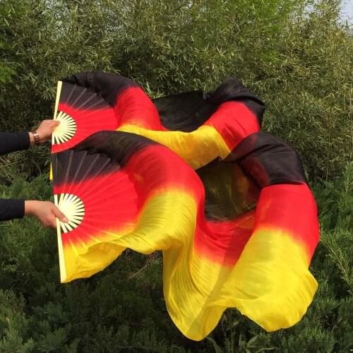 Hot-selling Vertical Color 180*90cm On Sale Belly Dance Pure Real Silk Fans Veils Black/Red/Yellow Belly Dance Silk Fans