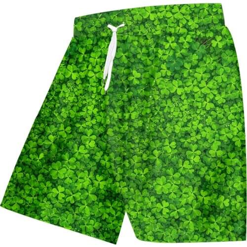 UJWI Four-leaf Clover Leaves Green Casual Shorts Mens Hip Hop Outwear Loose Fitness Trousers Summer Printed 3D Board Shorts 6XL