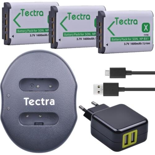 Tectra 3pcs NP-BX1 NPBX1 Li-ion Bateria + USB Dual Charger + AC Adapter for Sony DSC-RX100 RX1 HDR-AS15 AS10 HX300 WX300