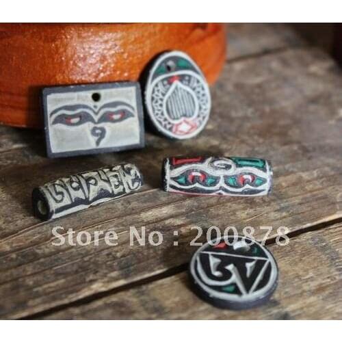 Tibetan JewelryTBP103 Tibetan carved Mani stone amuletsOMBuddha eyelotusTaiji pendantsmix order10pcs lot