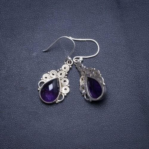 Natural Amethyst Handmade Unique 925 Sterling Silver Earrings 1.5" X4586