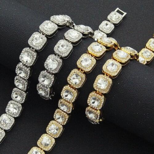 Hip-hop men short square full rhinestone Cuban chain necklace accessories 13mm nightclub hip hop pendant jewelry