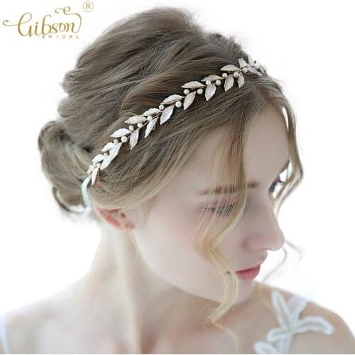 Vintage Bridal Hair Vine Headband Gold Leaf and Pearl Wedding Jewelry Hair Accessories Tiara