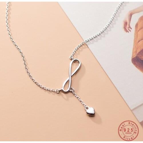 WANTME Real 100% 925 Sterling Silver Jewelry Infinity Love Heart Pendant Chain Necklace for Women Gift Accessories Wholesale