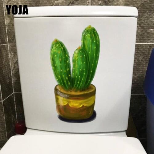 YOJA 12*23.4CM Hand Painted Cactus Potted Cartoon Kids Room Wall Sticker Fresh Toilet Seat WC Decor T1-1243