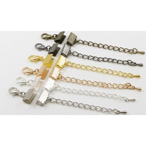 10pcs/lot Leather Clip Clasps Cord End Caps String With Chains Lobster Clasps Connectors For Bracelet DIY Jewelry Making Finding