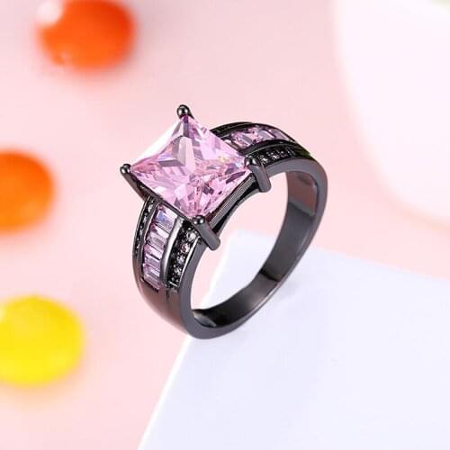 Vintage Pink Cubic Zirconia ring for women Black Gun plated Party ring size 6 7 8 9 AR2153