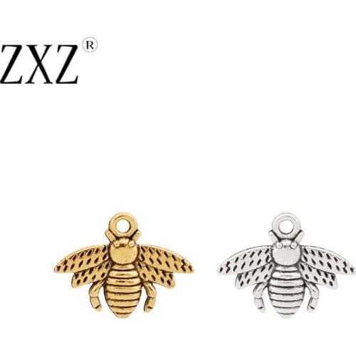 ZXZ 20pcs Tibetan Silver/Gold Tone Bumble Bee Honeybee Insect Charms Pendants Beads for DIY Jewelry Making Findings 17x13mm