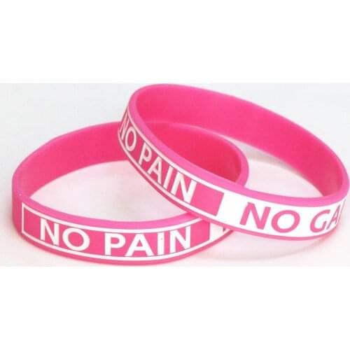 1PC Hot Sale Fashion Pink Silicone Wristband Motto NO PAIN NO GAIN Sports Rubber Bracelets & Bangles Gift SH073