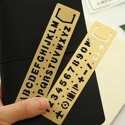 1pc Metal Hollow Straight Ruler Number Letter Pattern Bookmark Kawaii Stationery Metal Drawing Template Measuring Tool