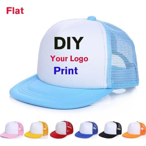 1pcs Polyester DIY Custom Logo Snapback Hats Mesh Breathable Adult Casual Flat Trucker Hats Print DIY Logo