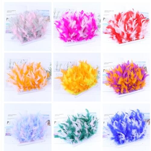 New 1yard Fancy Turkey feather Trims 4-6" two color turkey feathers on Ribbon for Dress Decoration Sewing Crafts