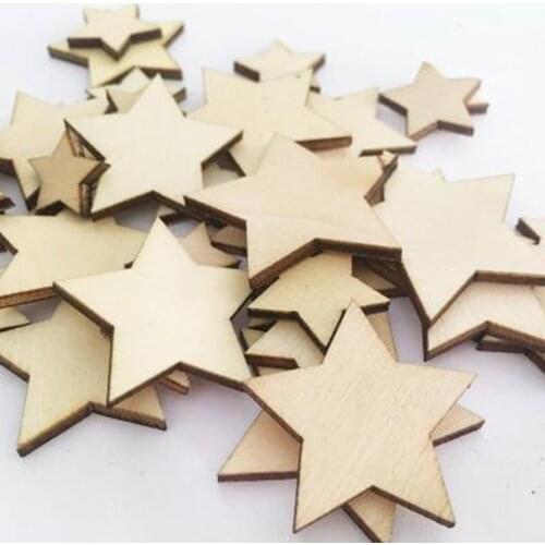 100pcs 10MM Five-pointed Star Shape Log Color Wooden Chips 15MM 20MM Wood Ornaments Shapes Embellishment DIY Crafts Decorations