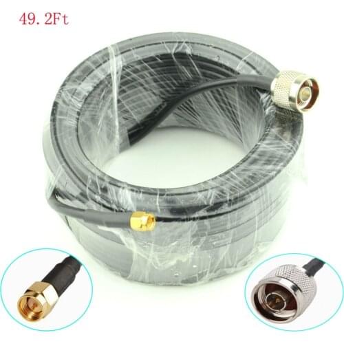 15-Meter(49.2 Ft) Low Loss SMA male to N Male Extension RG58 Coaxial Cable Connector