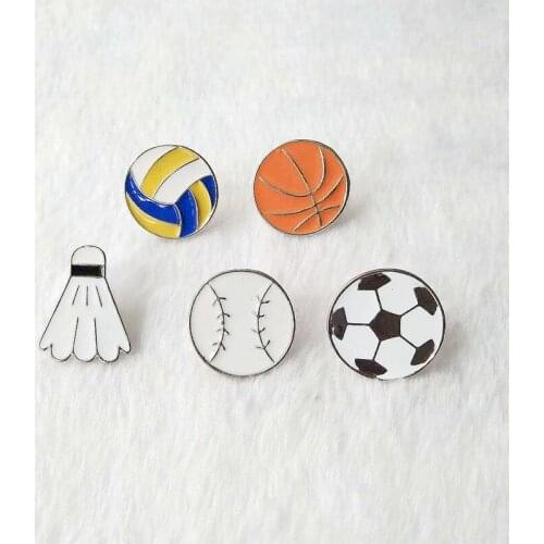 20pcs/ lot costume jewellery bag jean sweater hat accessories metal enamel basketball football brooch button pin