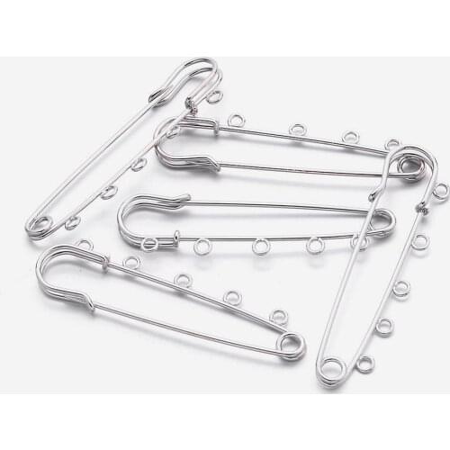 200pcs 75x21mm Iron Kilt Safety Pins Clips Brooch Findings DIY Jewelry Accessories with 5 Loops for Pendants Hole: 3mm Wholesale